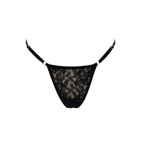 String noir en dentelle avec bijou cœur doré 